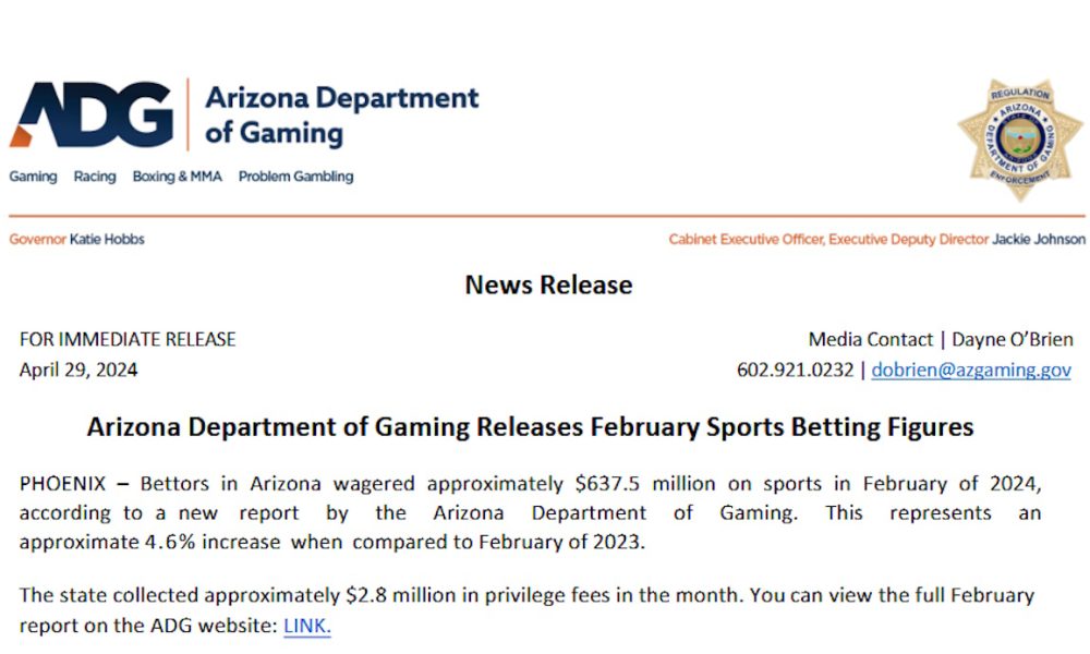 Arizona Department of Gaming Releases February Sports Betting Figures Gaming and Gambling
